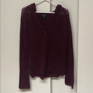 Abercrombie maroon mesh sweater with hood